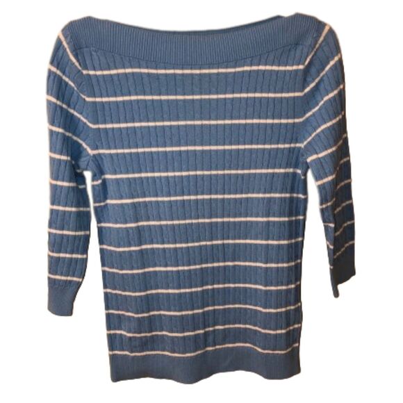 LAUREN RALPH LAUREN SMALL LIGHT BLUE WHITE STRIPE BOAT NECK COTTON SWEATER - Picture 1 of 6